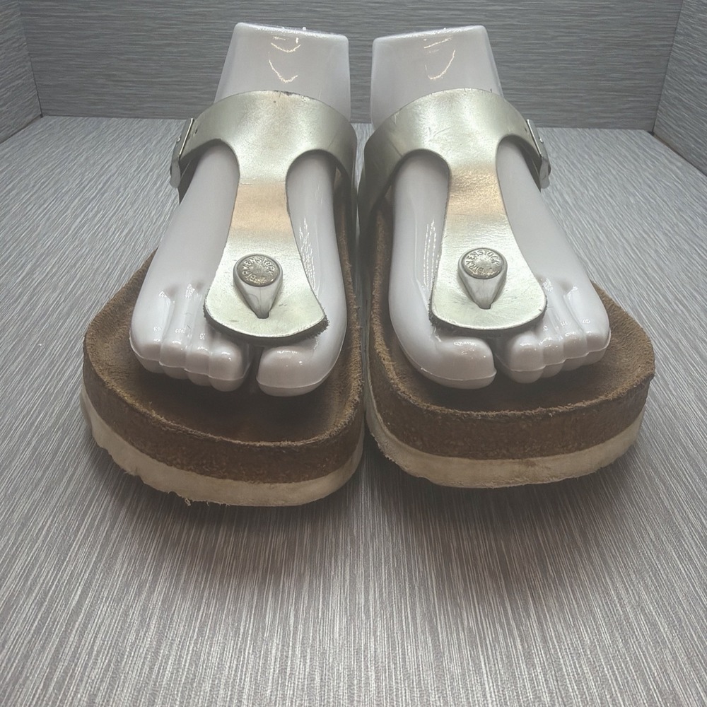 Birkenstock Gizeh Metallic Silver Thong Sandals Womens EU 38 US 7 Comfort - Picture 2 of 10
